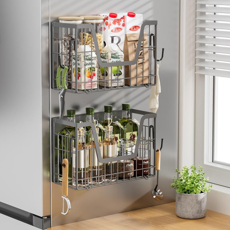 San Dream Magnetic Fridge Shelf Organizer Spice Rack Basket Set