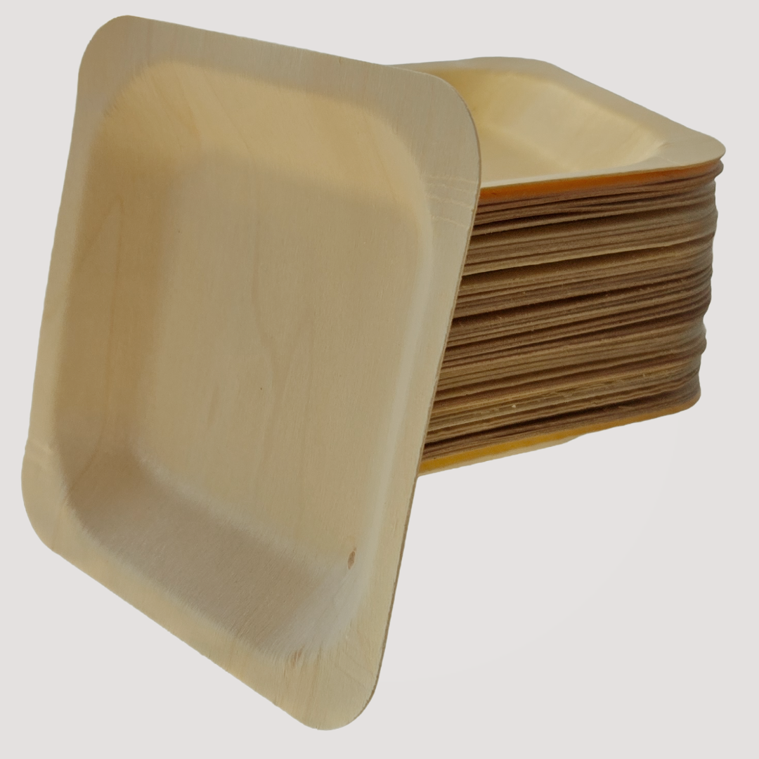 Eco Friendly Square Wooden Plates 9x9 Inch 300 Pack Set