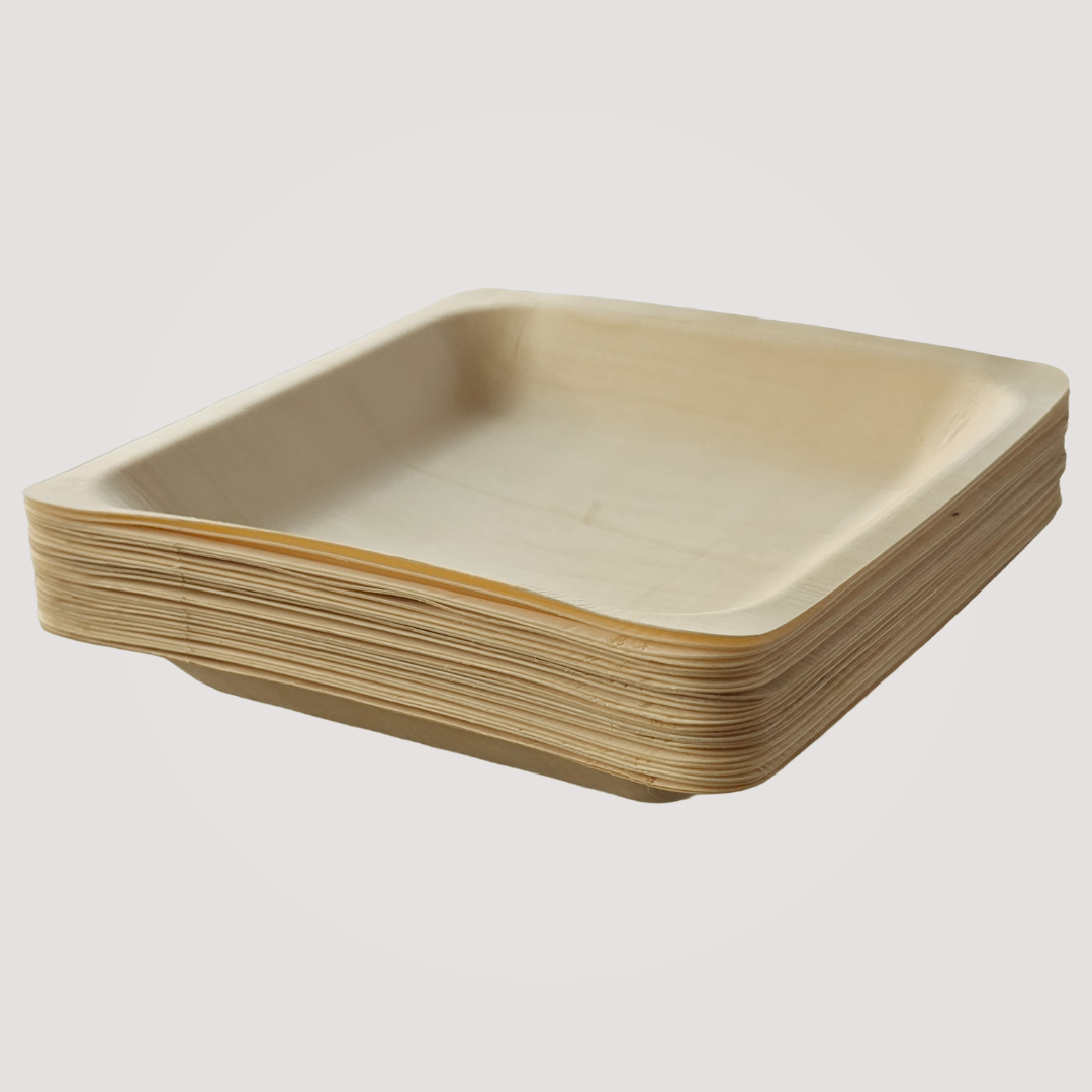 Eco Friendly Square Wooden Plates 9x9 Inch 300 Pack Set