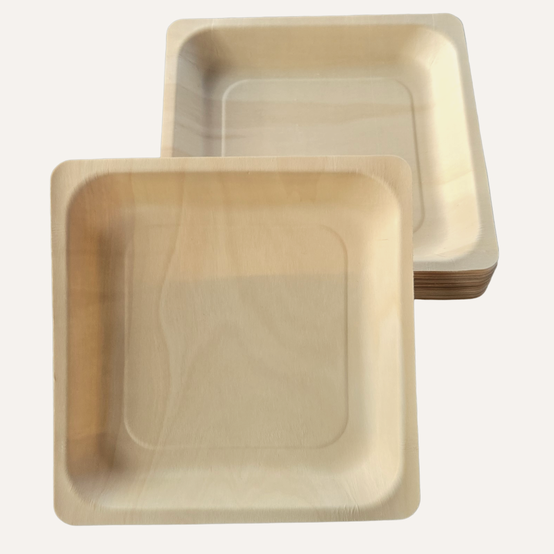 Eco Friendly Square Wooden Plates 9x9 Inch 300 Pack Set