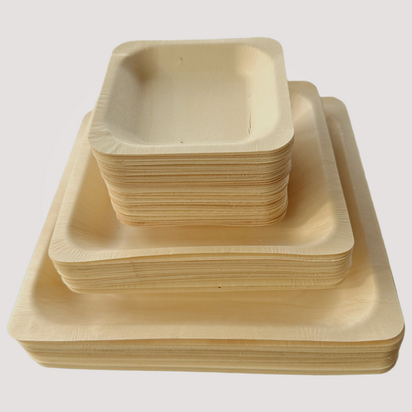 Eco Friendly Square Wooden Plates 9x9 Inch 300 Pack Set