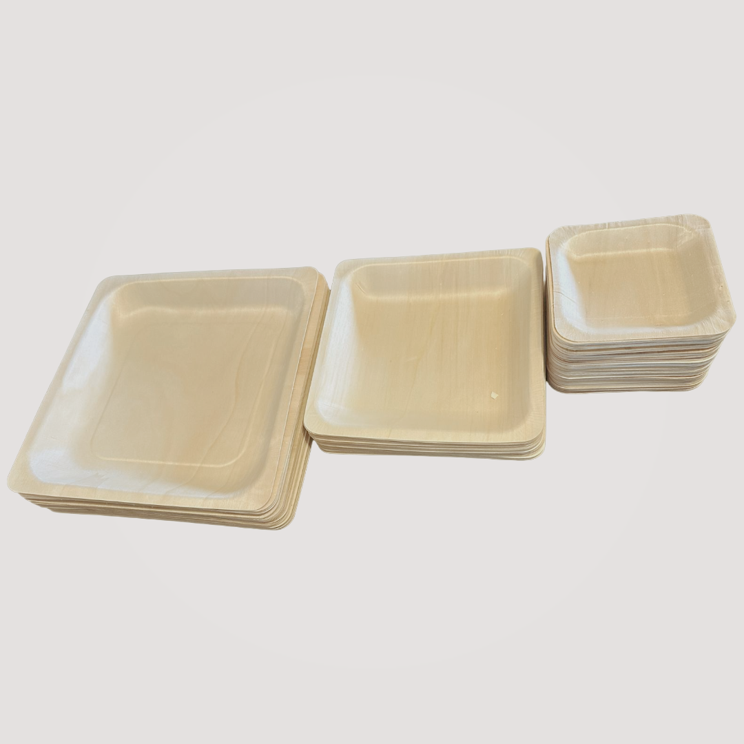 Eco Friendly Square Wooden Plates 9x9 Inch 300 Pack Set