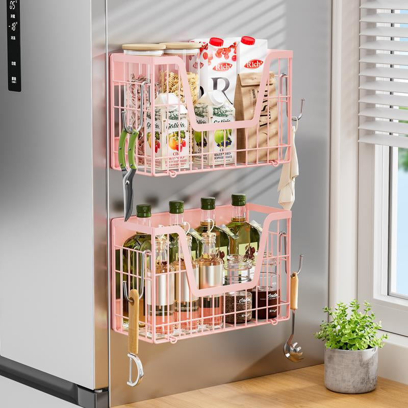 San Dream Magnetic Fridge Shelf Organizer Spice Rack Basket Set