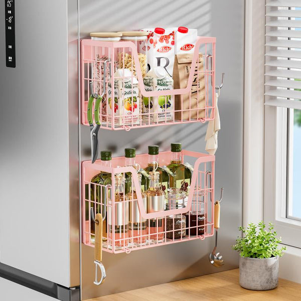 San Dream Magnetic Fridge Shelf Organizer Spice Rack Basket Set