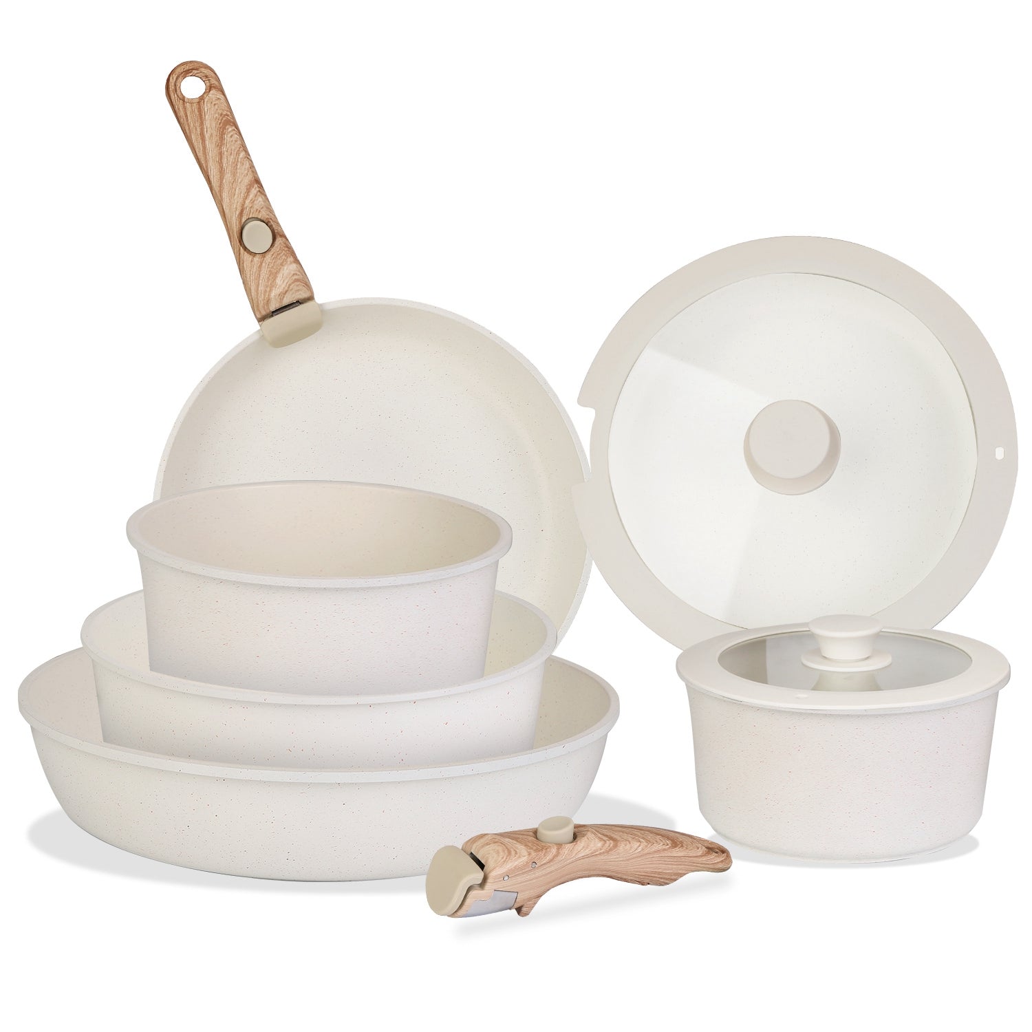 9 Piece Nonstick Cookware Set with Detachable Handles and Lids