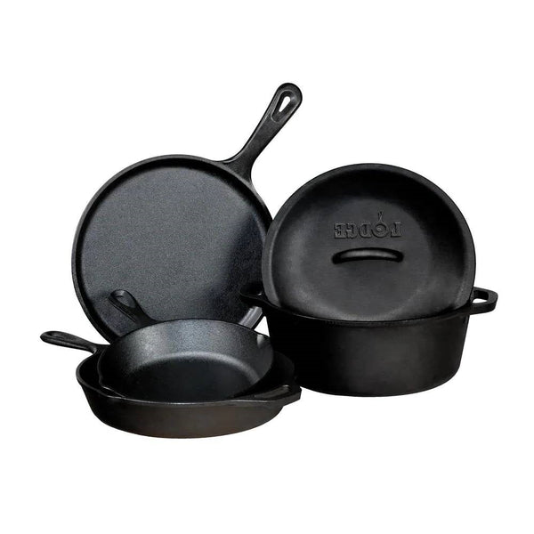 5 Piece Cast Iron Cookware Set Dutch Oven Skillets Griddle
