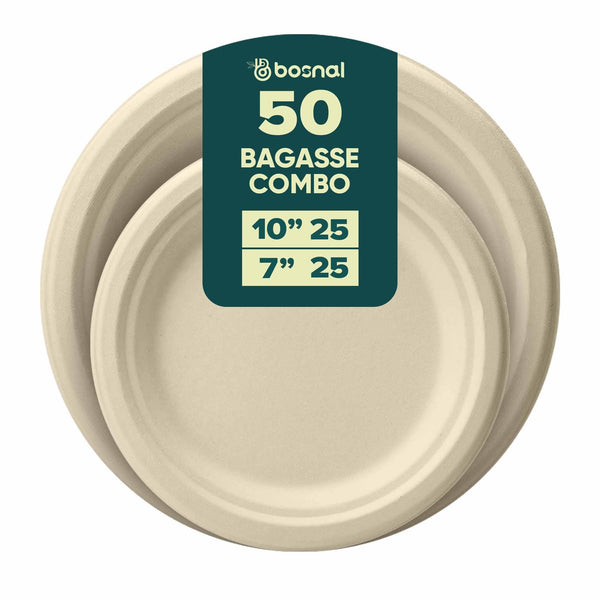 Sugarcane Bagasse Compostable Round Plates 10 and 7 Inch Set