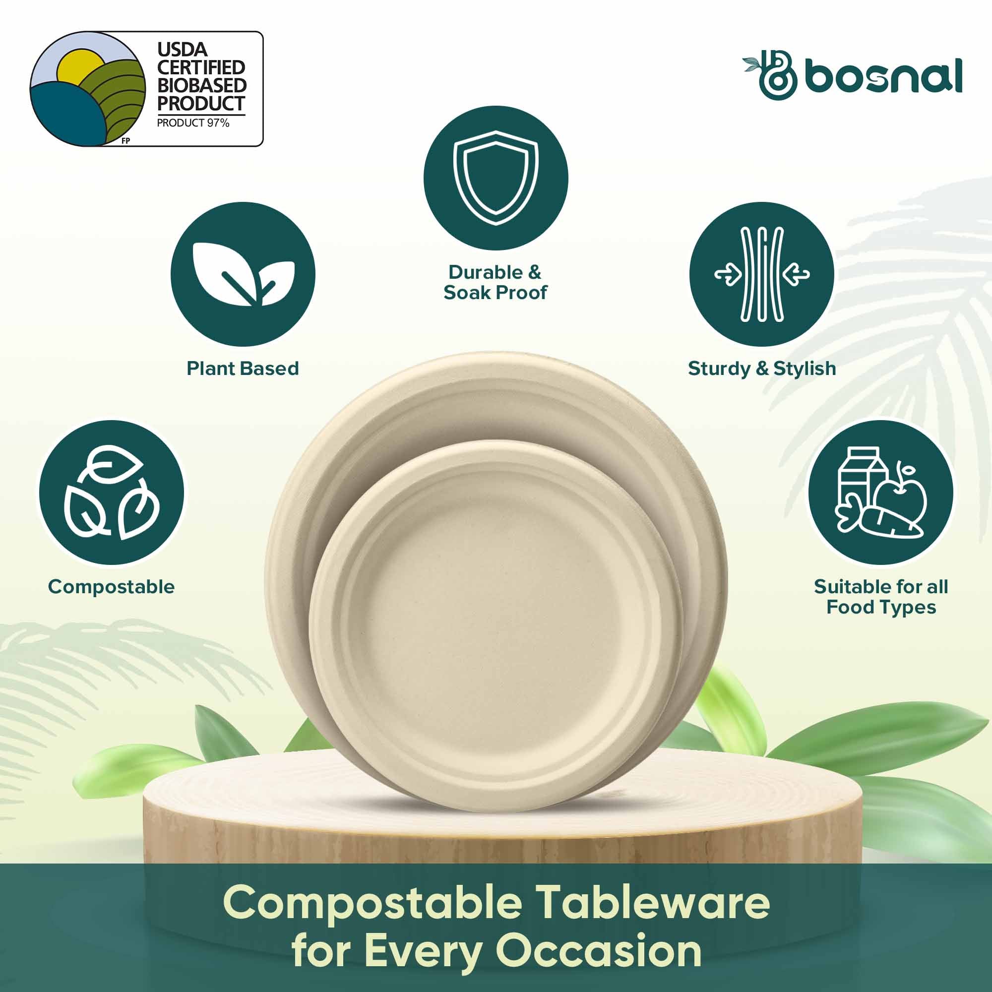 Sugarcane Bagasse Compostable Round Plates 10 and 7 Inch Set