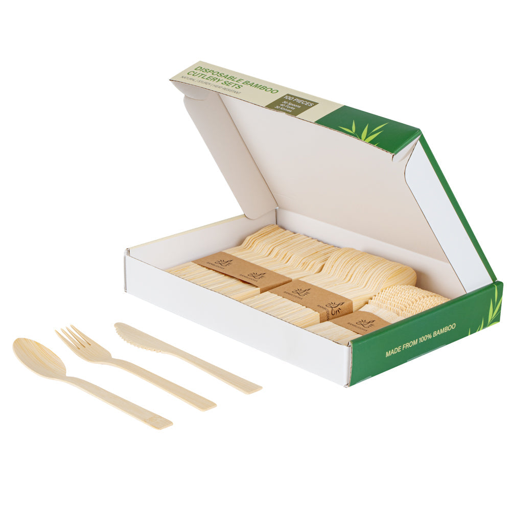 Natural Bamboo Disposable Cutlery Set - 7" - 100 count box