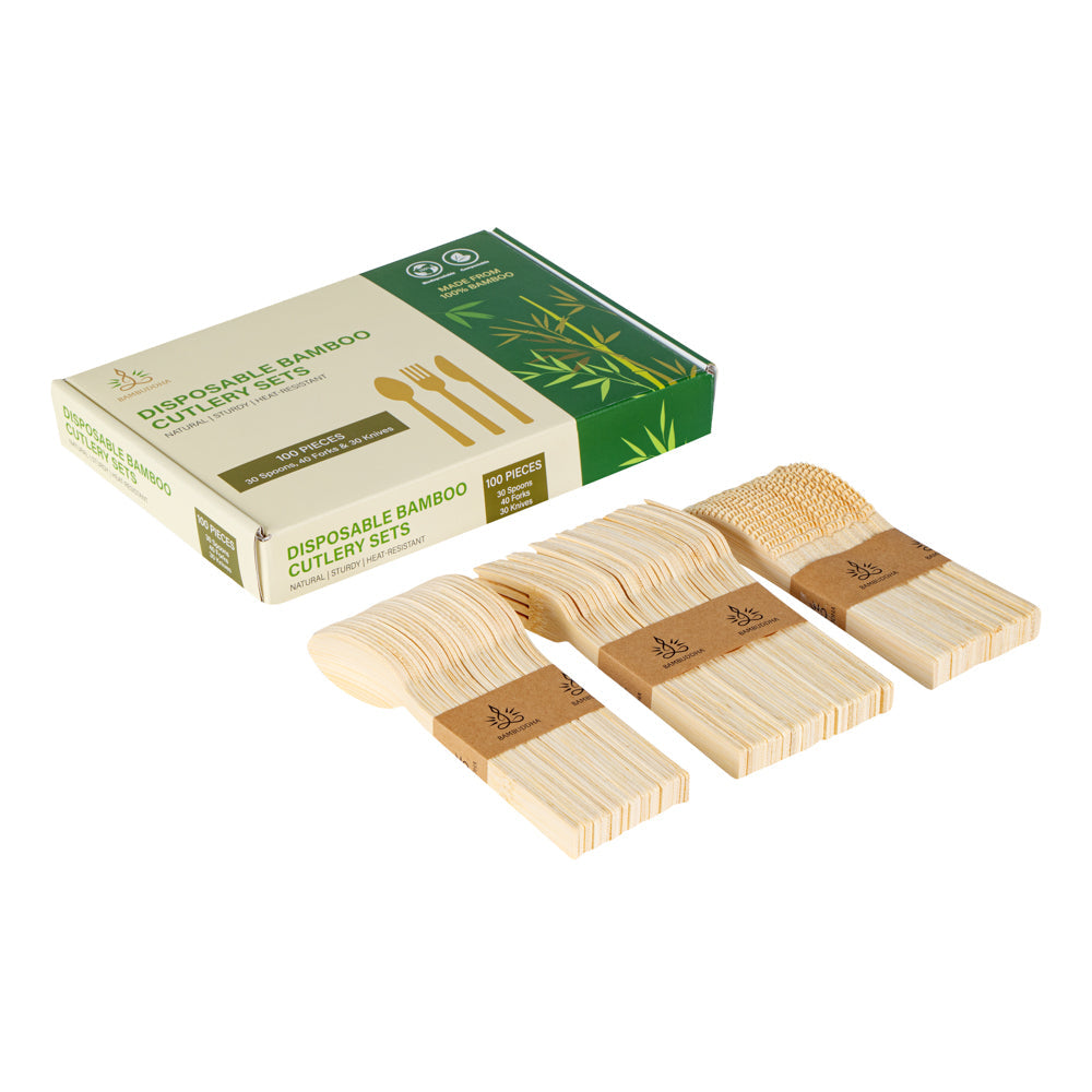 Natural Bamboo Disposable Cutlery Set - 7" - 100 count box