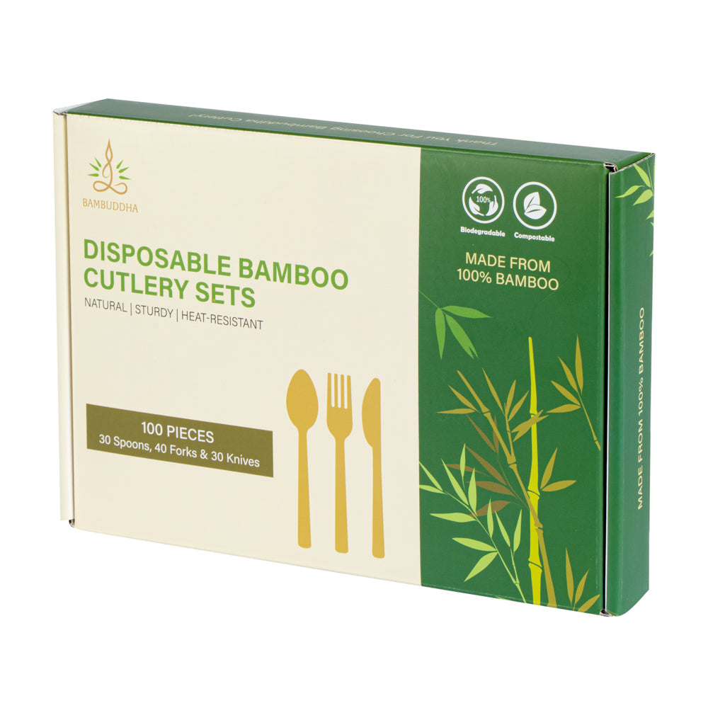 Natural Bamboo Disposable Cutlery Set - 7" - 100 count box