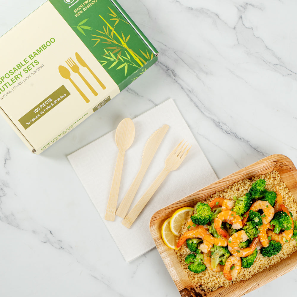 Natural Bamboo Disposable Cutlery Set - 7" - 100 count box
