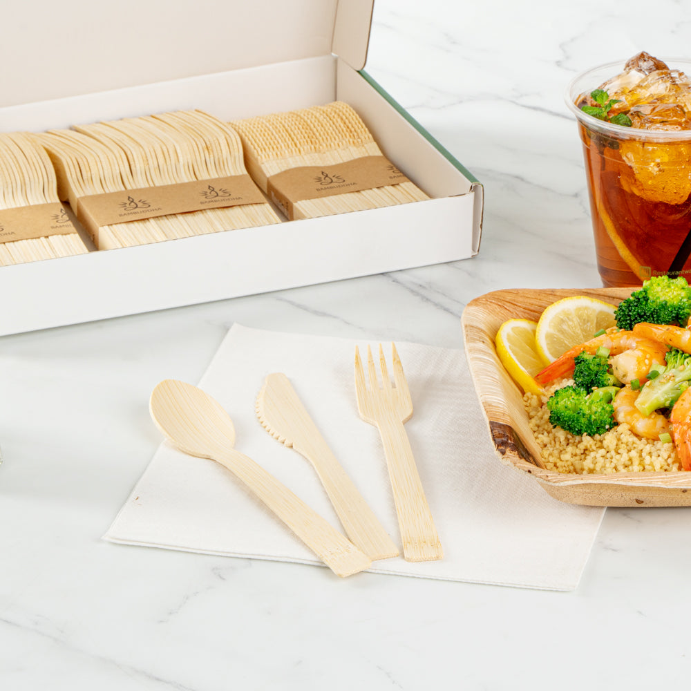 Natural Bamboo Disposable Cutlery Set - 7" - 100 count box