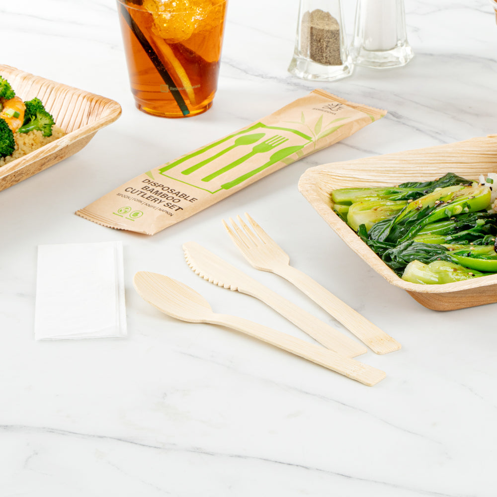 Bamboo Disposable Cutlery Set 7 Inch 50 Count Box