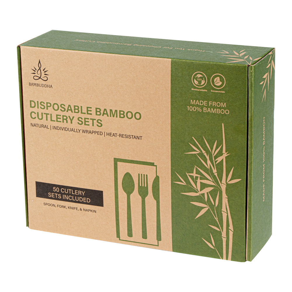 Bamboo Disposable Cutlery Set 7 Inch 50 Count Box