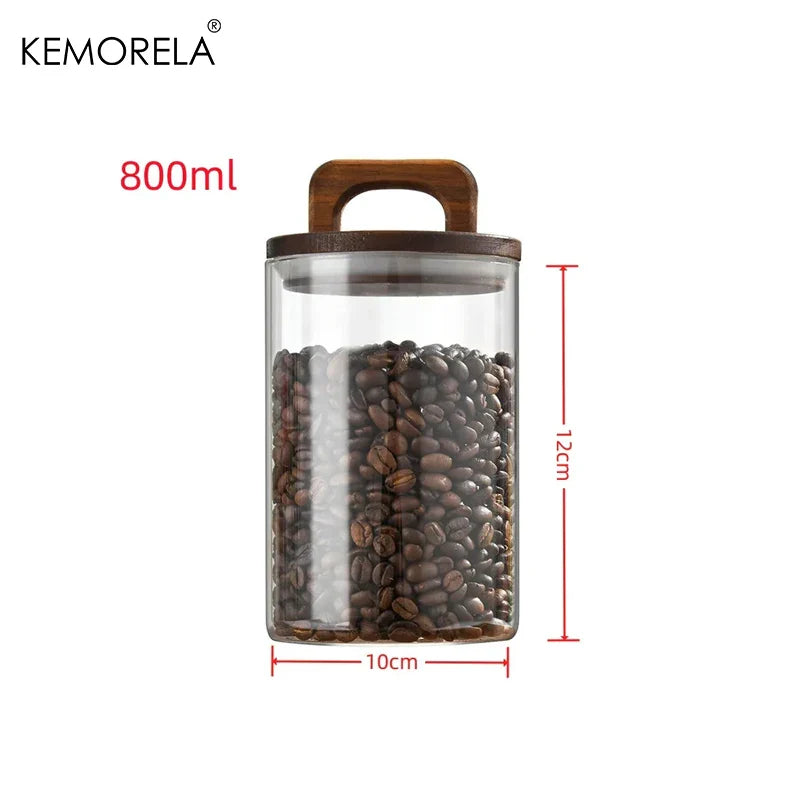 Glass Airtight Storage Jar with Wooden Lid Kitchen Canister Container