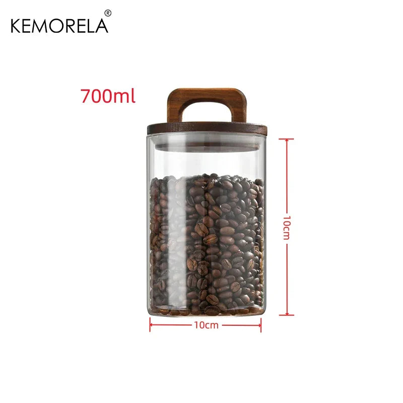 Glass Airtight Storage Jar with Wooden Lid Kitchen Canister Container