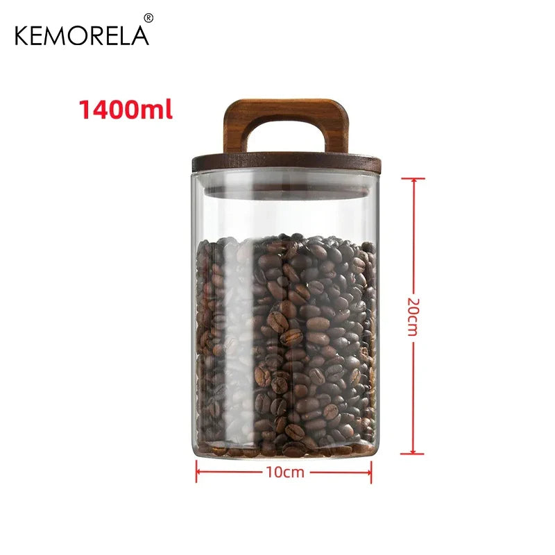 Glass Airtight Storage Jar with Wooden Lid Kitchen Canister Container