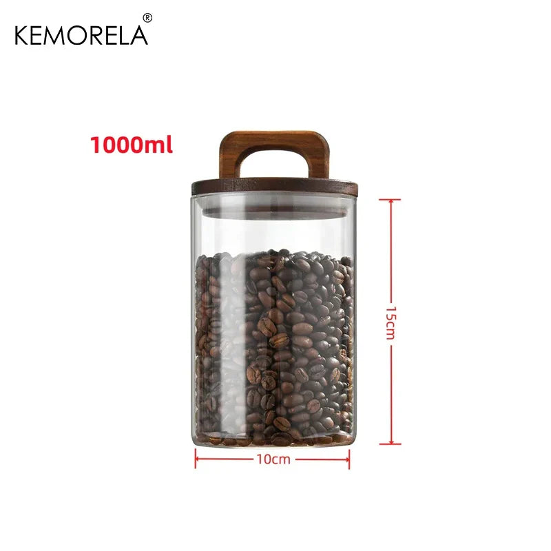 Glass Airtight Storage Jar with Wooden Lid Kitchen Canister Container
