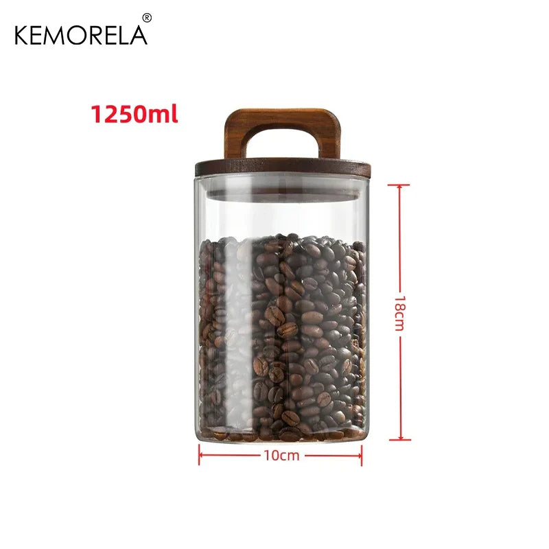 Glass Airtight Storage Jar with Wooden Lid Kitchen Canister Container
