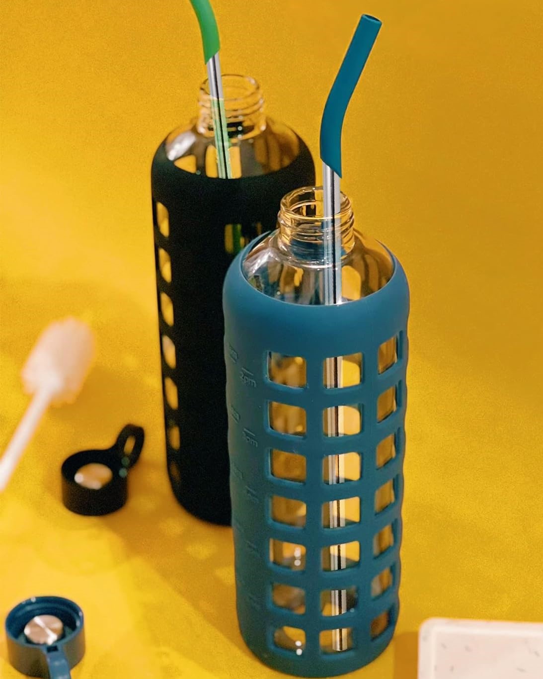 Purifyou Reusable Stainless Steel Straws with Silicone Tips Travel Set