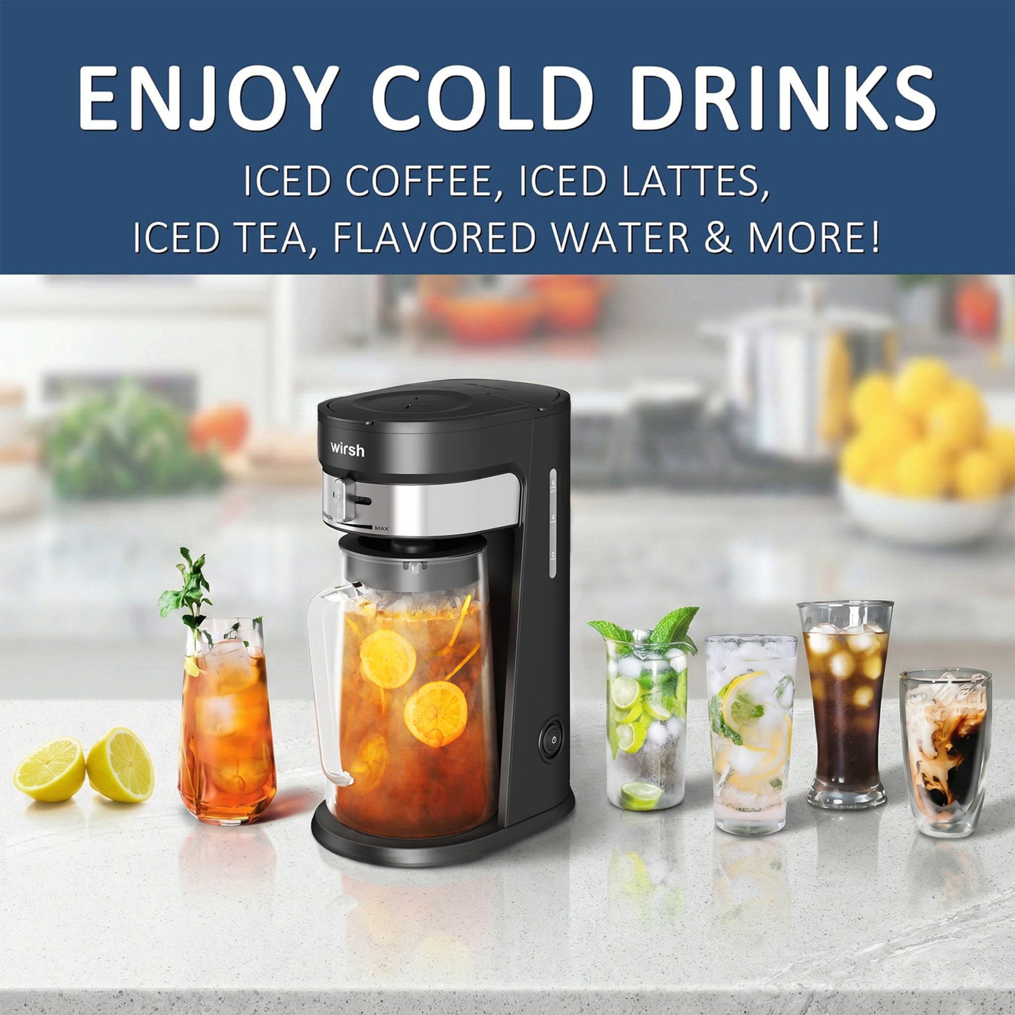 Wirsh Iced Coffee and Tea Maker 85 Ounce Pitcher Strength Control