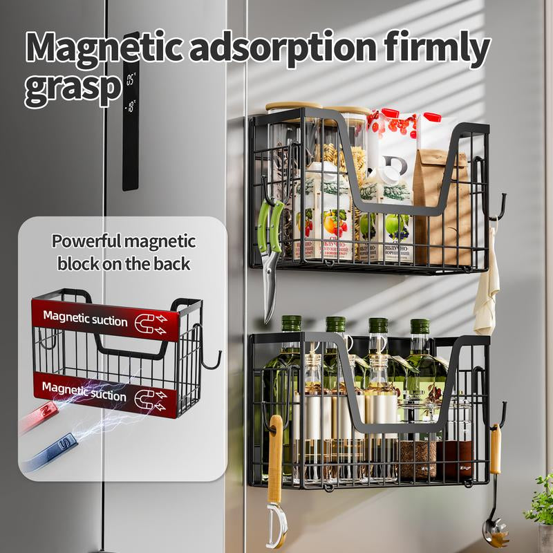 San Dream Magnetic Fridge Shelf Organizer Spice Rack Basket Set