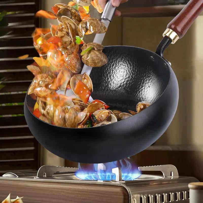 Thick Uncoated Cast Iron Skillet Hand Forged Frying Pan Cookware