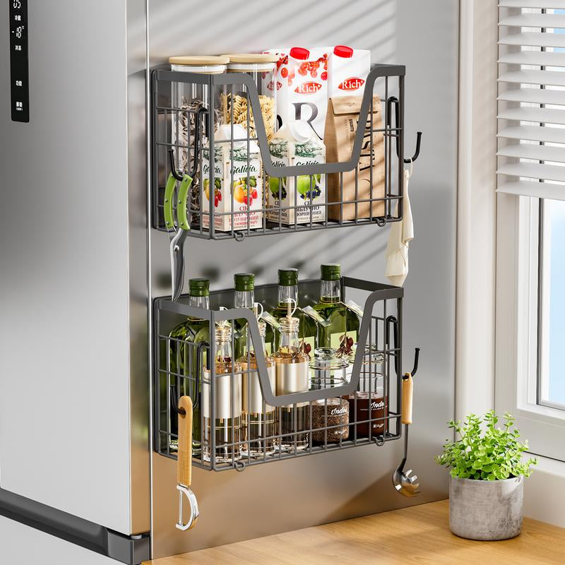 San Dream Magnetic Fridge Shelf Organizer Spice Rack Basket Set