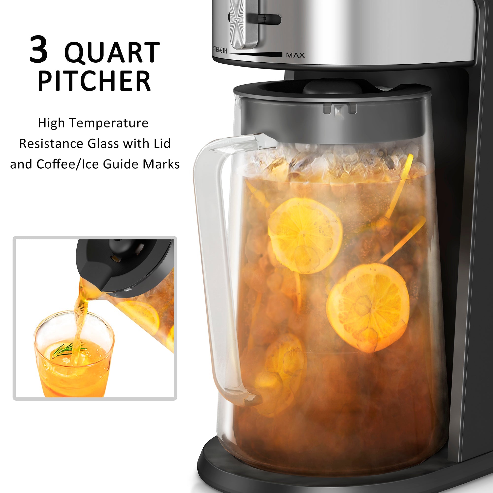 Wirsh Iced Coffee and Tea Maker 85 Ounce Pitcher Strength Control